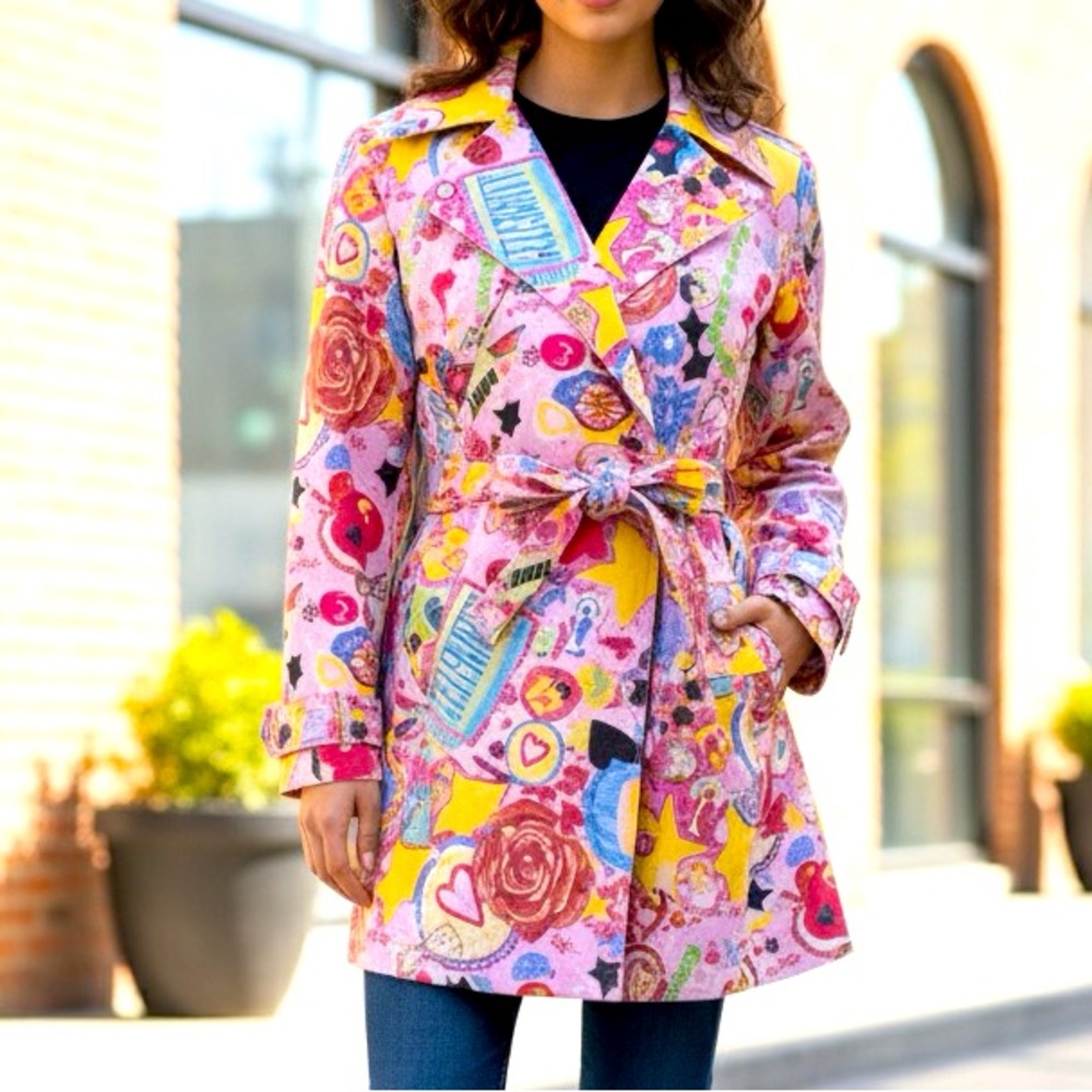 EUC Vintage FIORUCCI Y2K Italy collection art multicolor trenchcoat small